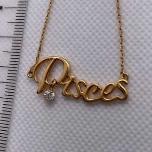 12 Zodiac Necklace Pisces Shiny Rhinestones Gold Plated Clavicle Chain
